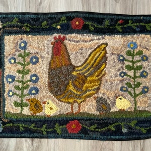 Primitive Hooked Rug Hooking Pattern Jenny Hen Chicks Chicken (not the rug!)  Digital pdf File Download to your computer