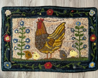 Primitive Hooked Rug Hooking Pattern Jenny Hen Chicks Chicken (not the rug!)  Digital pdf File Download to your computer