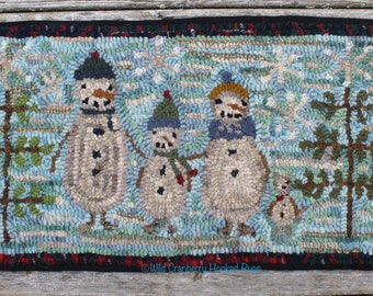 Primitive Hooked Rug Hooking Pattern Snowday snow people family winter  (not the rug!)  Digital pdf File Download to your computer
