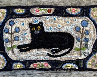 Alfombra con gancho primitiva Patrón de enganche Gato negro Floral primitivo (¡no la alfombra!) Descarga de archivos pdf digitales a su computadora