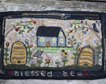 Primitive Hooked Rug Hooking Pattern The Bee Keeper's Cottage (not the rug!)  Digital pdf File Download to your computer