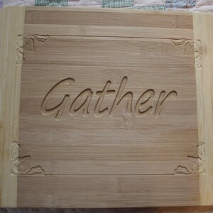 Bamboo Carved Cutting Board Solid Wood kitchen coffee tea cup motif brand new neutral light hue Kitchen Decor