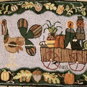 Primitive Hooked Rug Hooking Pattern Pumpkin Family Thanksgiving Fun (not the rug!)  Digital pdf File Download to your computer