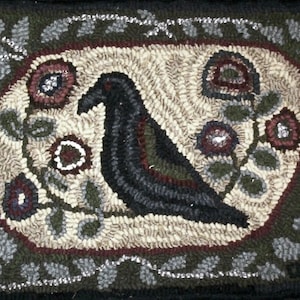 Primitive Hooked Rug Hooking Pattern Crow on the Vine (not the rug!)  Digital pdf File Download to your computer