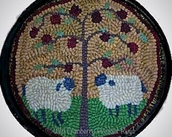 Primitive Hooked Rug Hooking Pattern (not the rug!) Débutants Sheep Tree of Life Fichier pdf numérique Télécharger sur votre ordinateur