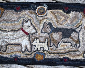Primitive Hooked Rug Hooking Pattern Puppy Love Dogs  (not the rug!)  Digital pdf File Download to your computer