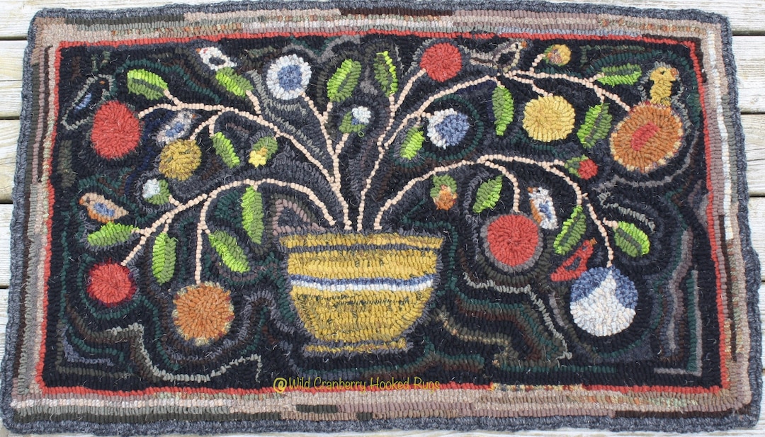 Primitive Hooked Rug Hooking Pattern for the Birds Yellowware Bowl (not ...