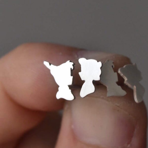 Silver Peter Pan and Wendy Stud Earrings. Peter Pan and Wendy Earrings. Peter Pan Jewelry.