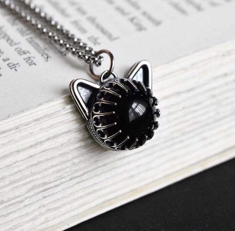 Sterling Silver and Black Onyx Cat Necklace Etsy