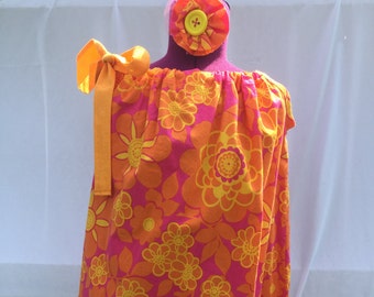 Girl's Bright Pink & Orange Pillow Case Dress Size 4