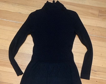 60s black knit dress
