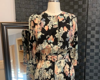 80’s Floral Belted Dress