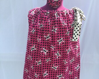 Vestido de funda de almohada de calavera negra y rosa talla 5 de la niña