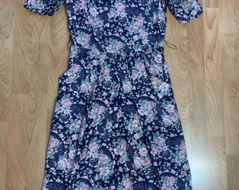 E.D. Michael’s by Melanie Drucker 1980s Navy and Pink Floral Dress