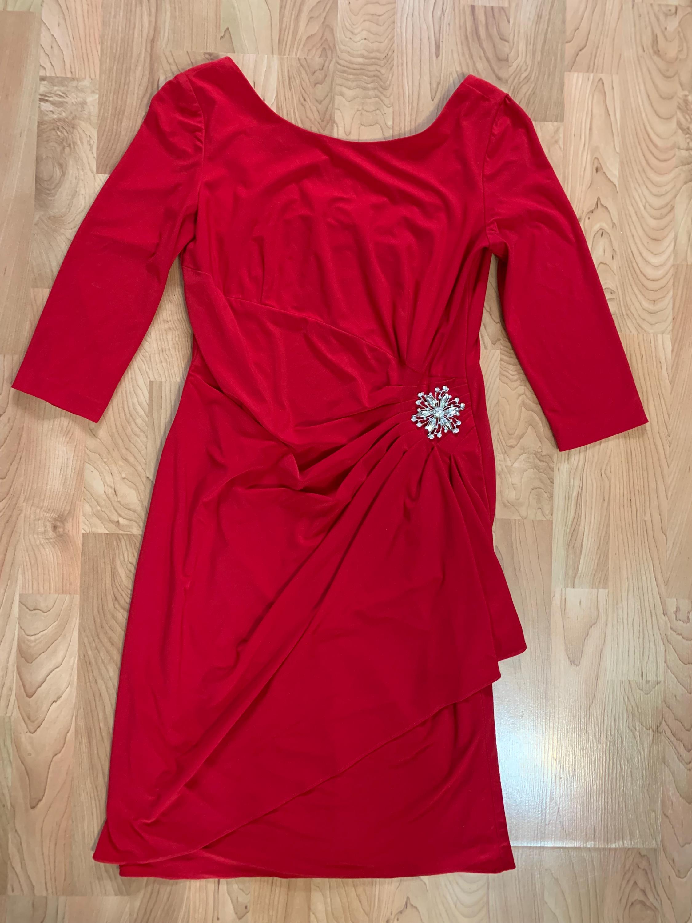 90's Red evening dress with drape and added sparkle detail at hip 90's Red evening dress with drape and added sparkle detail at hip