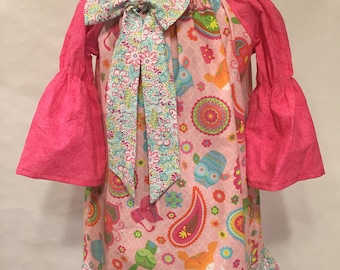 Vestido campesino de manga larga floral rosa talla 4T