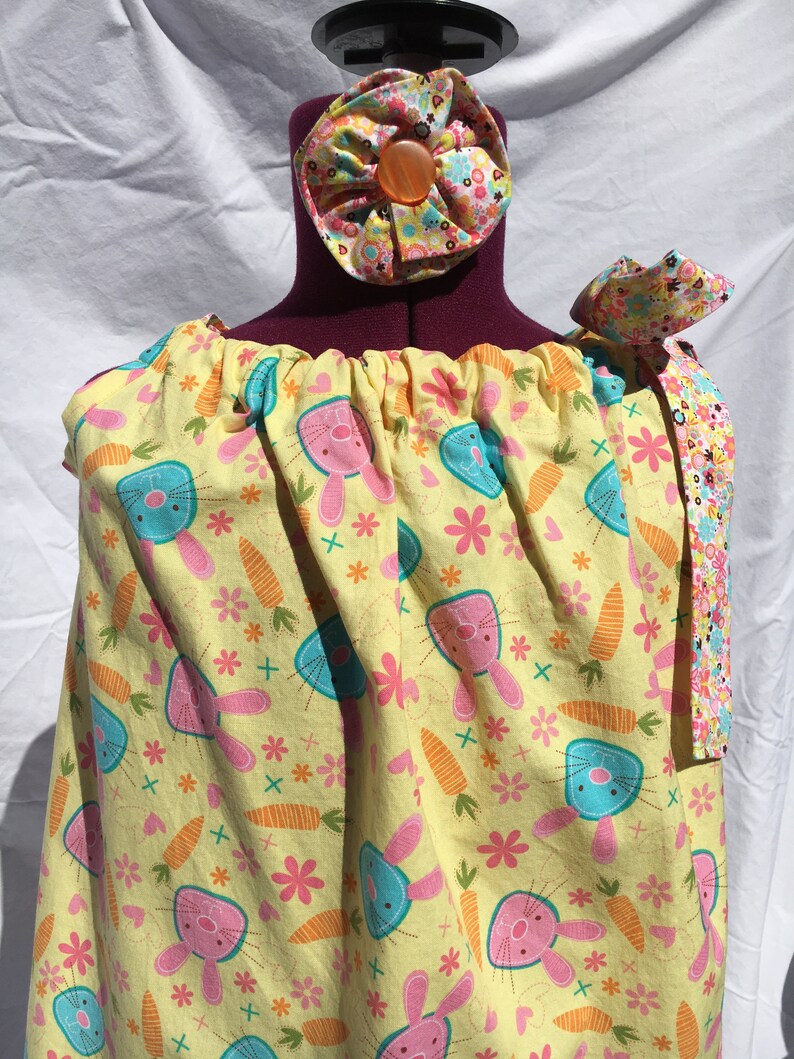 Pastel Easter Bunny Pillow Case Dress Size 5 with Matching Hair Bow