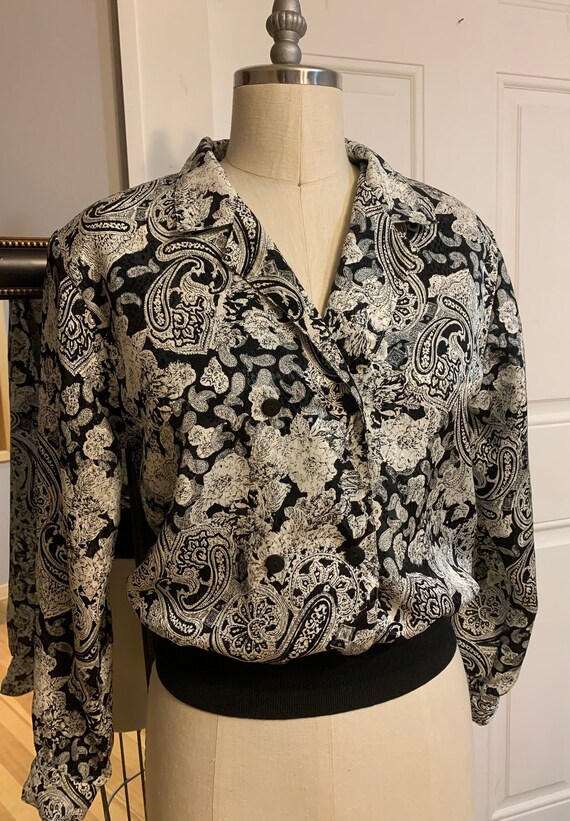 70’’s-80’s Black & White Paisley Blouse