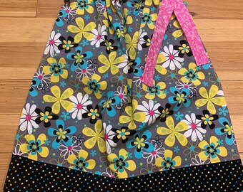 Vestido con funda de almohada para niña con estampado floral de margaritas hippies (talla 4)