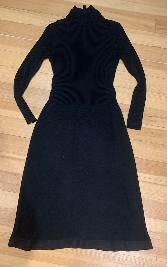 60s black knit dress