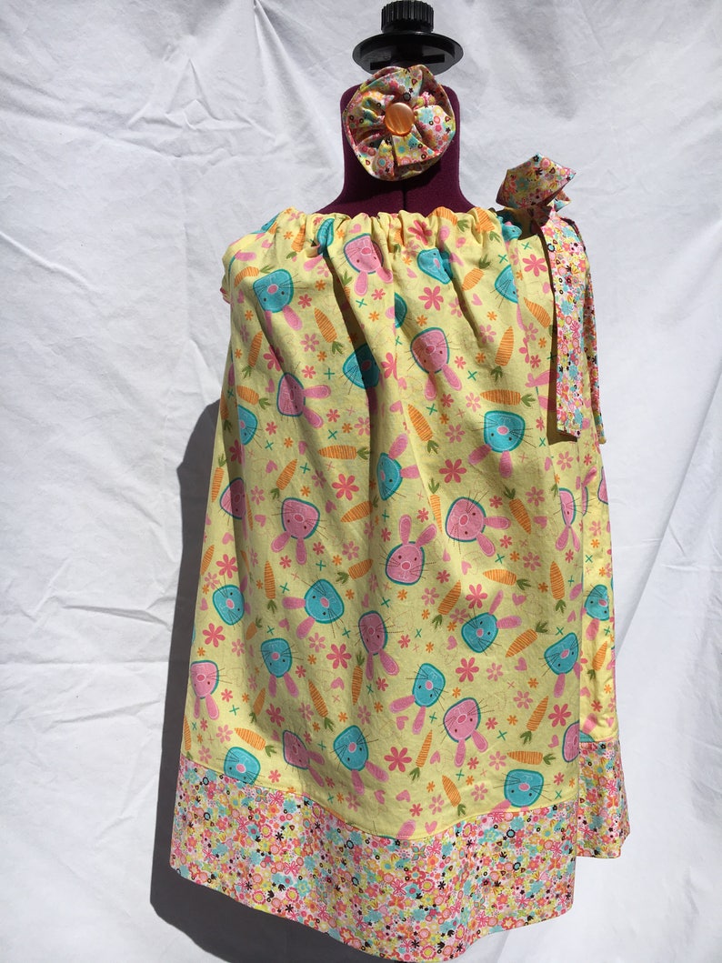 Pastel Easter Bunny Pillow Case Dress Size 5 with Matching Hair Bow