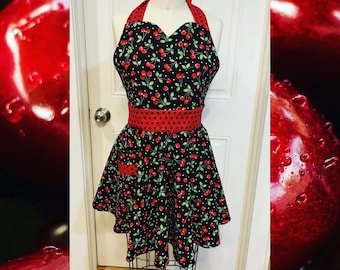 Delantal retro cherry de inspiración vintage