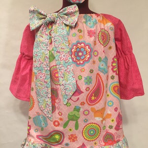 Pink Floral Animal Long Sleeved Peasant Dress Size 2T