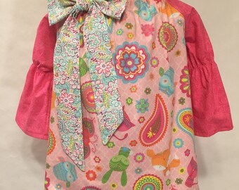 Vestido campesino de manga larga animal floral rosa talla 2T