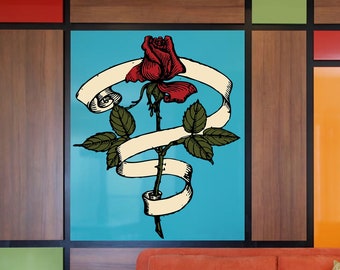Red Rose Wall Decal, Red Rose Wall sticker, Red Rose wall decor