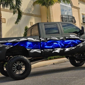 3D Dragons Ripped Metal Car Vinyl, Lizard Car Side Graphics, Full Color Car Side Wrap Sticker, Tribal Dragon Street Racing Graphics