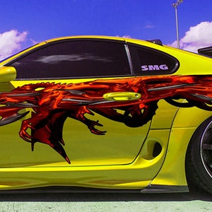 3D Tribal Dragon Car Design, Tribal Dragon Car Graphics, Dragon Car Wrap, Lizard Auto Vinyl Decal, Dragon Car Side Wrap Vinyl Sticker