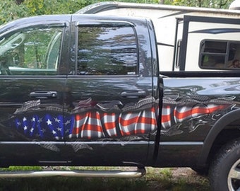 US Flag Ripped Metal Car Vinyl Side Wrap, USA Flag Car Side Sticker, US Flag Full Color Car Side Graphics, Big flag Car Vinyl Decal
