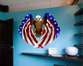 Us Flag Aufkleber, Baldadler USA Flagge Wandtattoo, Patriotische Home Decor, Flügel der amerikanischen Flagge Vinyl Tapete, American Symbol Wandkunst