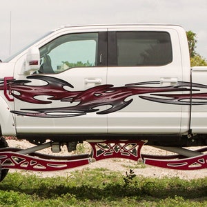 Tribal street racing truck vinyl side wrap, Full color tribal car vinyl graphics, Tribal truck decal, Tribal car sticker, Car side design