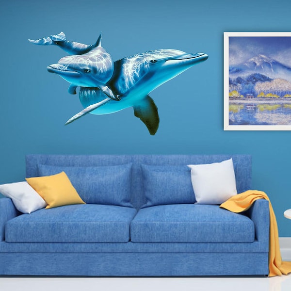 3D Dolphins Wall Decal, 3D Dolphins Wall sticker, 3D Dolphins wall decor