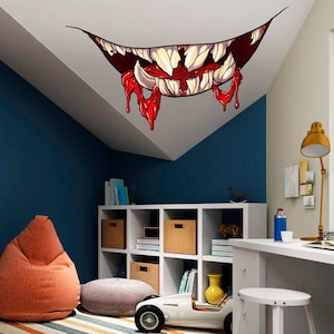 Devil Smile Decal, Devil Smile Sticker, Halloween Decor, Halloween Wall Sticker