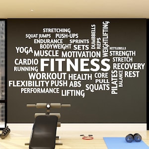 Workout Vinyl Gym Wall Decal, Inspirational Words, Gym Decal, Fitness Collage, Gym Wall Art Gym Decor Gym Wall Decor Motivational Art 578LU