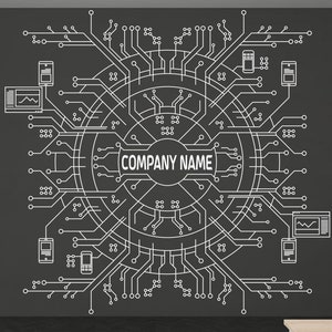 Circuit Board Wall Decal, Technology Vinyl Wall Art Decals, Company Name Decal, Office Decor, Business Wall Decal, Wall Art Office 544LU