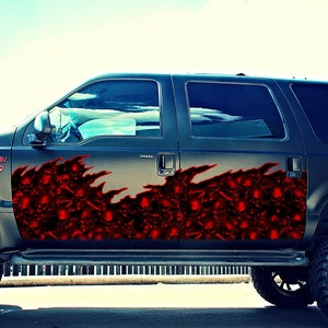 Full Color Car Side Graphics, 3D Scull Car Graphic Decal, Sculls Car Vinyl Sticker, Sculls for Cars Side Wrap Vinyl Decal, Car wrap graphics