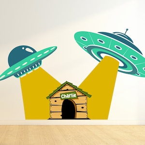 Ufo Space Ship Dog wall decal Dog decor Dog house kennel Dog wall art Decal Dog Lover Animal Pet wall decal Dog Theme Wall Vinyl Decor 096LU