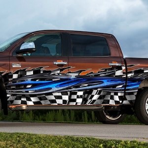 Racing flag Car Side Graphics, Ripped metal checkered flag Car Graphic, Full Color Car Side Graphics, Checkered flag Car Vinyl