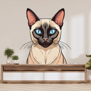 Calcomanía de arte de pared de gato siamés, decoración de pared de aseo, veterinario, regalo para amantes de mascotas, decoración de sala de estar, tienda de mascotas, casa de gato, calcomanía de vinilo de pared 366LU