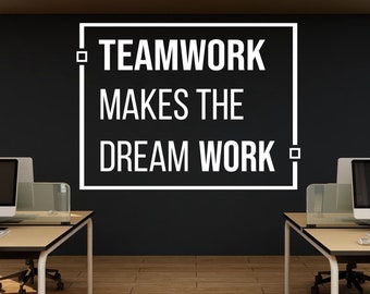 Teamwork makes the dream Work Quote Decal for Office Employee, Motivational Inspirational Teamwork Wall Decal Sticker Decor for Office 461LU