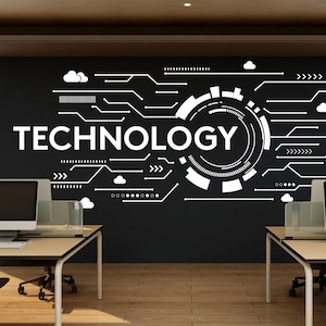Technology Vinyl Wall Art Decal, Circuit Board Wall Decal, Office Wall Decor, Business Software Wall Sticker, Computer It Decor Office 546LU