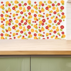 Citrus Fruit Slice Wall Decal – Orange, Lime & Grapefruit Pattern – Flat Lay Kitchen Decor – Bright Modern Fruit Art - Kitchen Decals 645LU