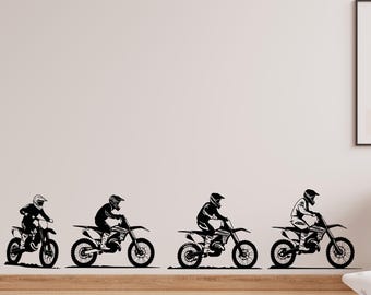 Set of 4- Racing Motocross Wall Decal Dirt Bike Rider Wall Sticker Motorcycle Wall Decor Wall Stickers Nursery Bedroom Decor 665LU