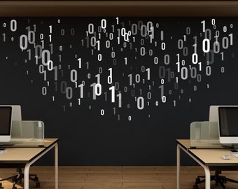Codering binaire code muur sticker, technologie vinyl muur kunst sticker, printplaat muur sticker, kantoor muur decor, computer it decor kantoor 428LU