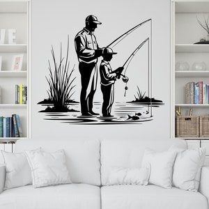 Father and Son Fishing Wall Decal Sticker Fishing Kids Father Day Fishing Gift Wall Art Dad and Kids Home Decor Nursery Decor Dad Gift 439LU