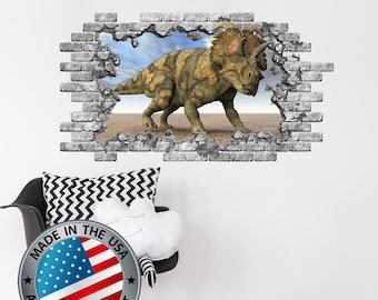 3D Dinosaur Wall Decal Kids, Jurassic World Decor for Boys Room,  Hole in the Wall Sticker Peel and Stick, Triceratops Wall Decal Nursery
