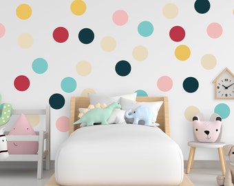Pack of 40 Colorful Polka Dot Wall Stickers, Playroom colorful wall decor, Nursery Wall Decals, Kids Room Wall Decor, For Kindergarten 368LU